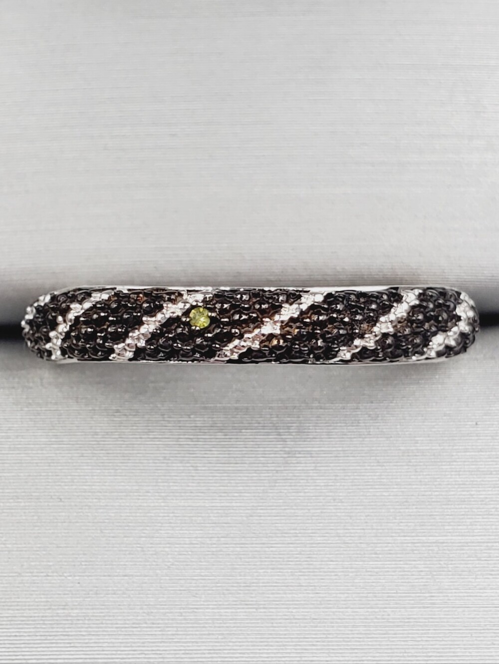 Genuine Green Diamond Accent - 925 Sterling Silver Black Twist Band Ring